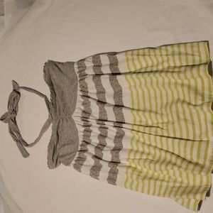 SO LARGE SLEEVELESS TIE AT NECK STRIPED STRETCHY BACK TOP